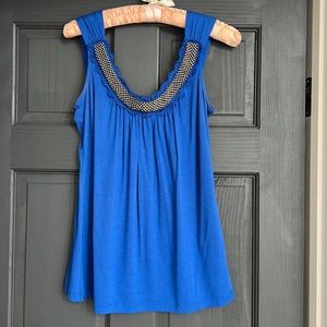 Bobeau blue top w embroidered metal detail, size small